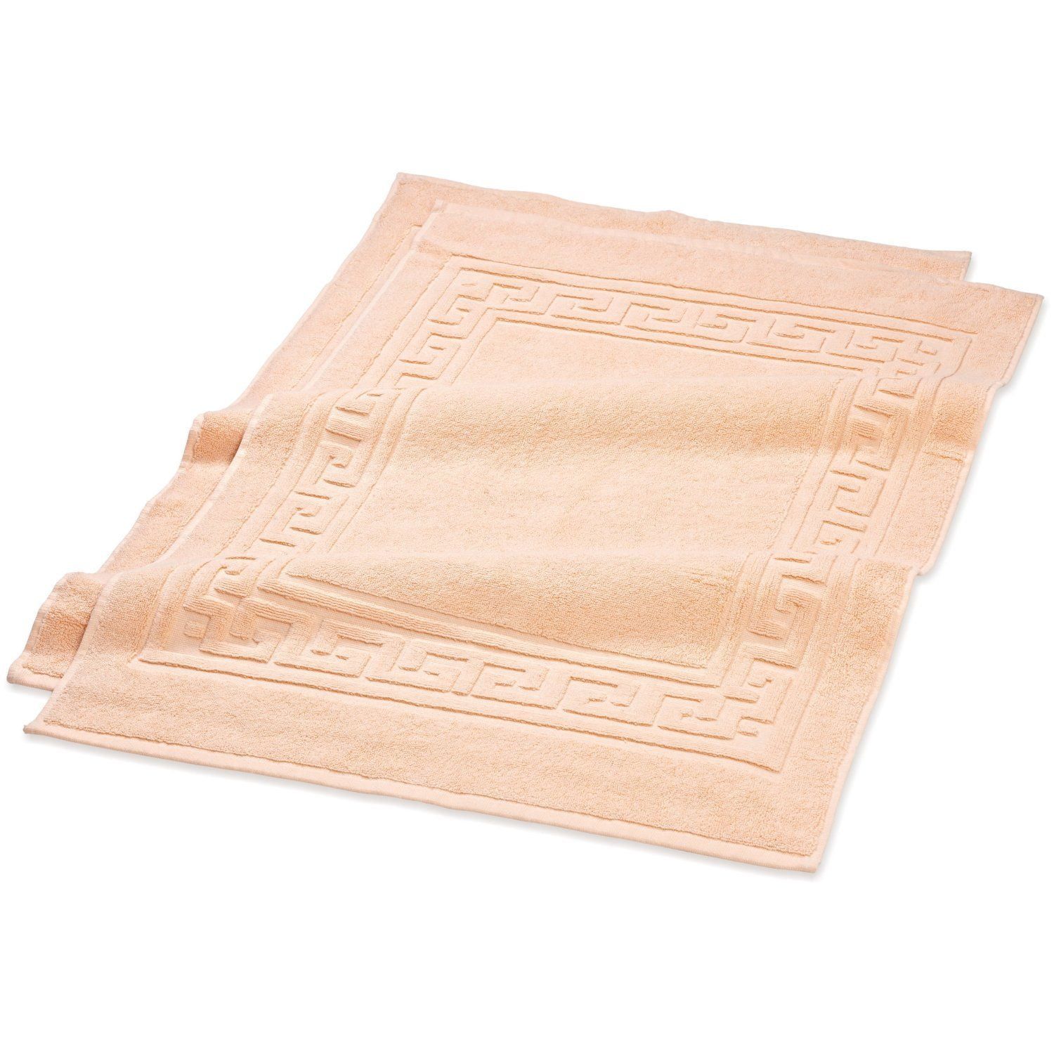 Peach Cotton Bath Mat Set with Greek Key Border