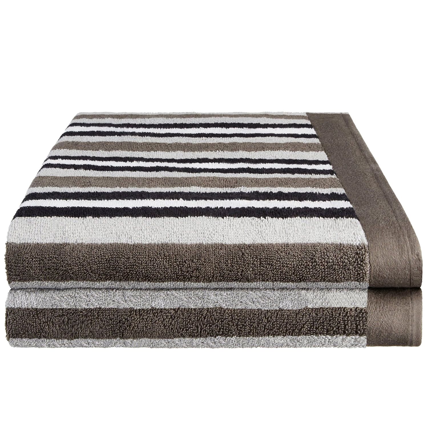 Charcoal Striped Turkish Cotton 2-Piece Bath Towel Set