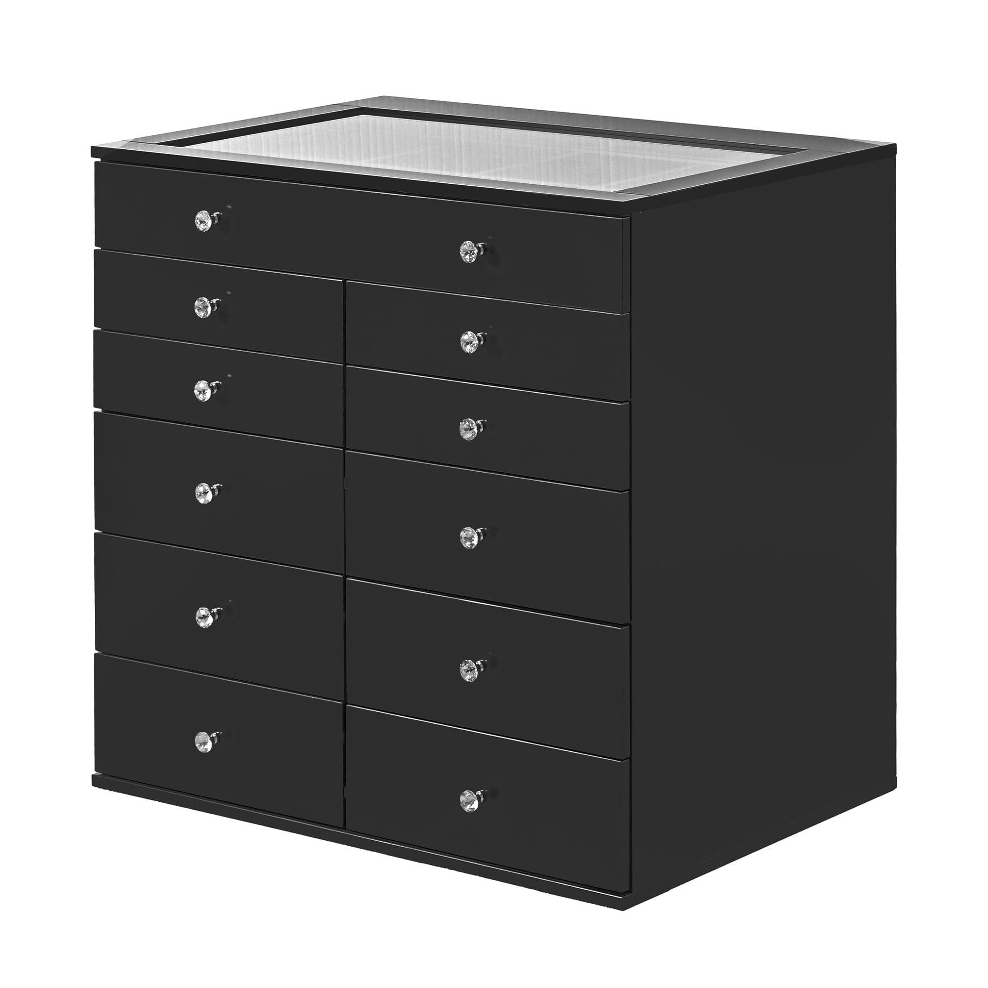 Pro Black MDF 11-Drawer Dresser with Tempered Glass Top