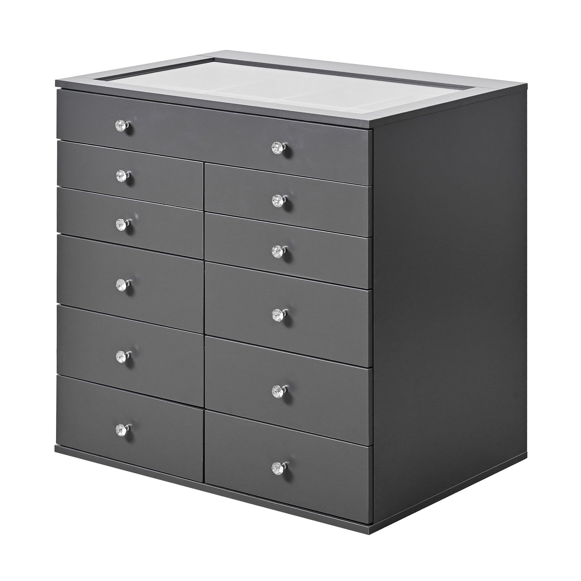 Charcoal MDF Display Chest with Soft Close Drawers and Glass Top