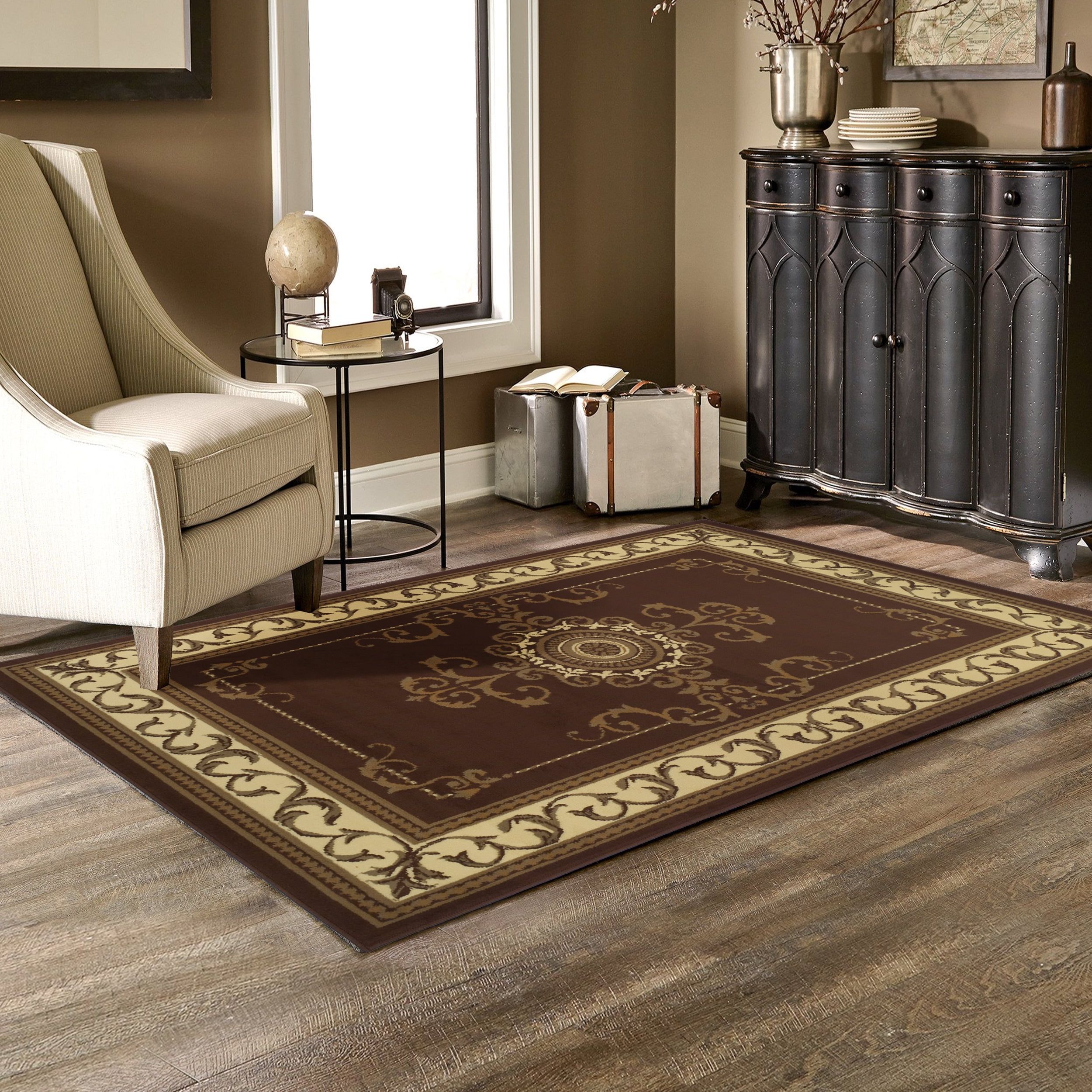 Ivory Medallion 8' x 10' Synthetic Easy Care Area Rug