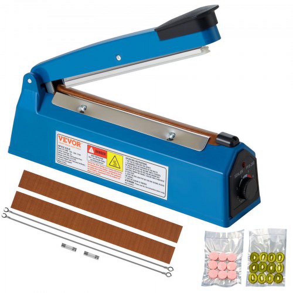 Blue 8-Inch Manual Heat Sealer with Adjustable Heating Mode