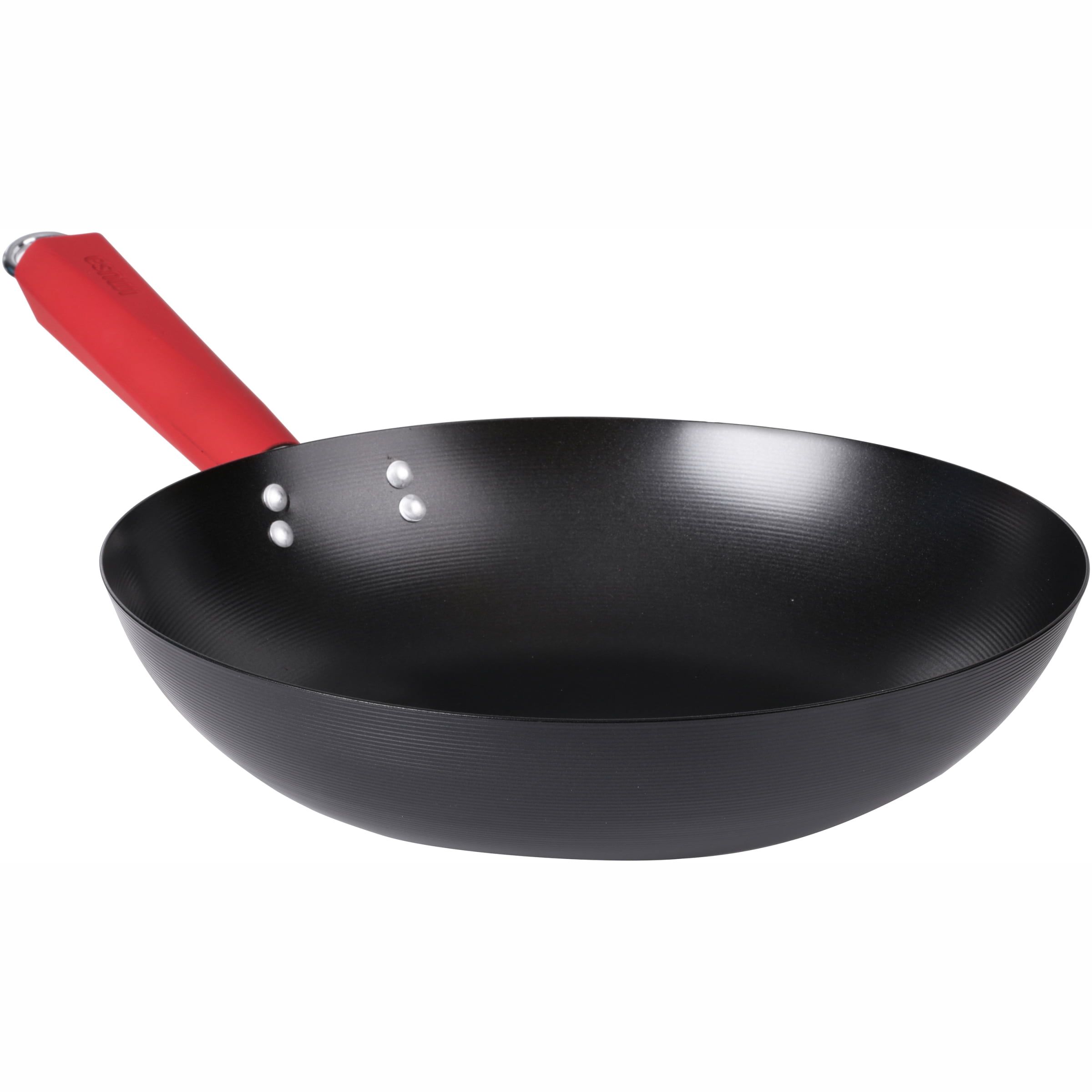 12-Inch Nonstick Carbon Steel Wok with Red Handle