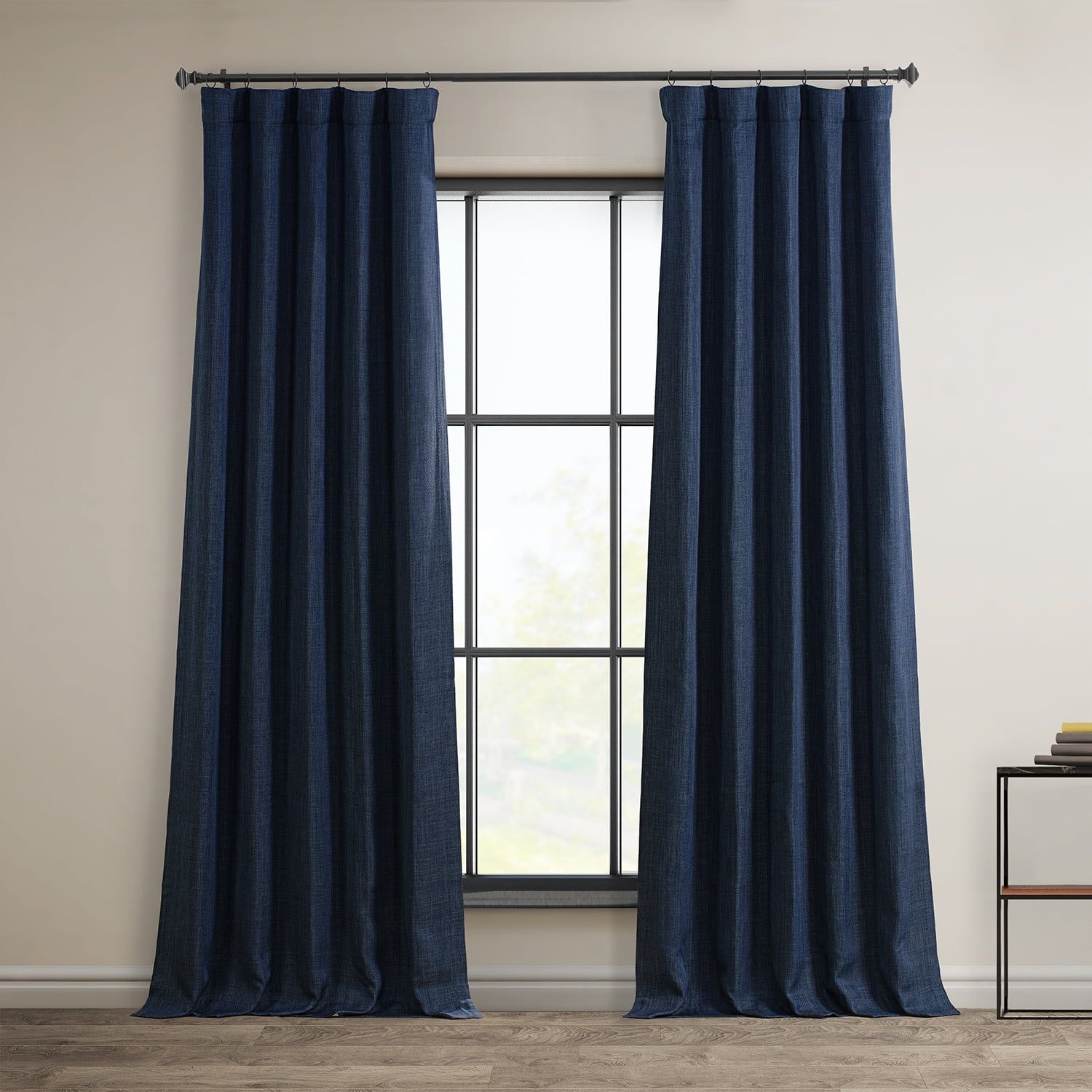 Indigo Faux Linen 108" Blackout Curtain Panel