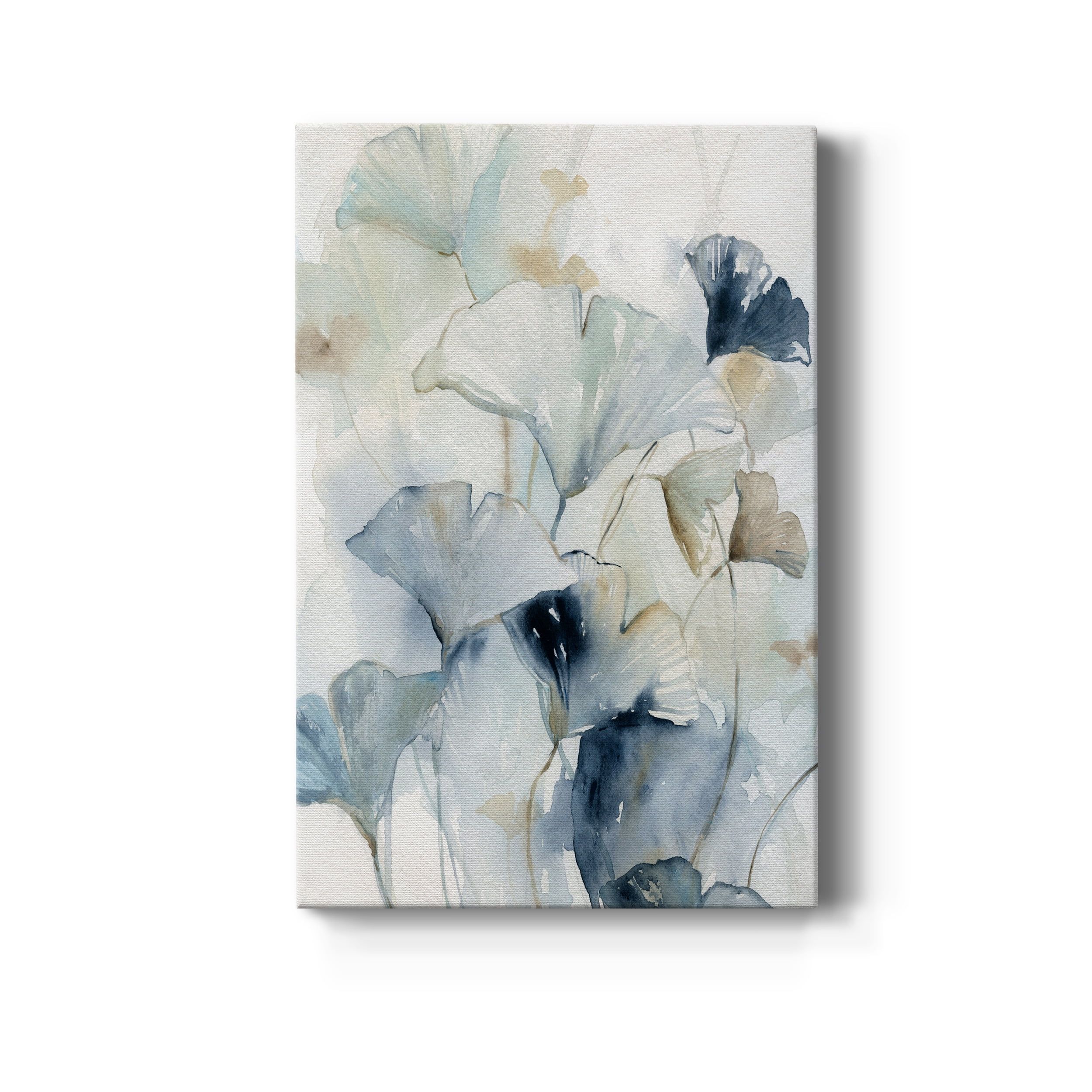 Indigo Ginkgo Abstract Canvas Art with Wood Frame, 8 x 12