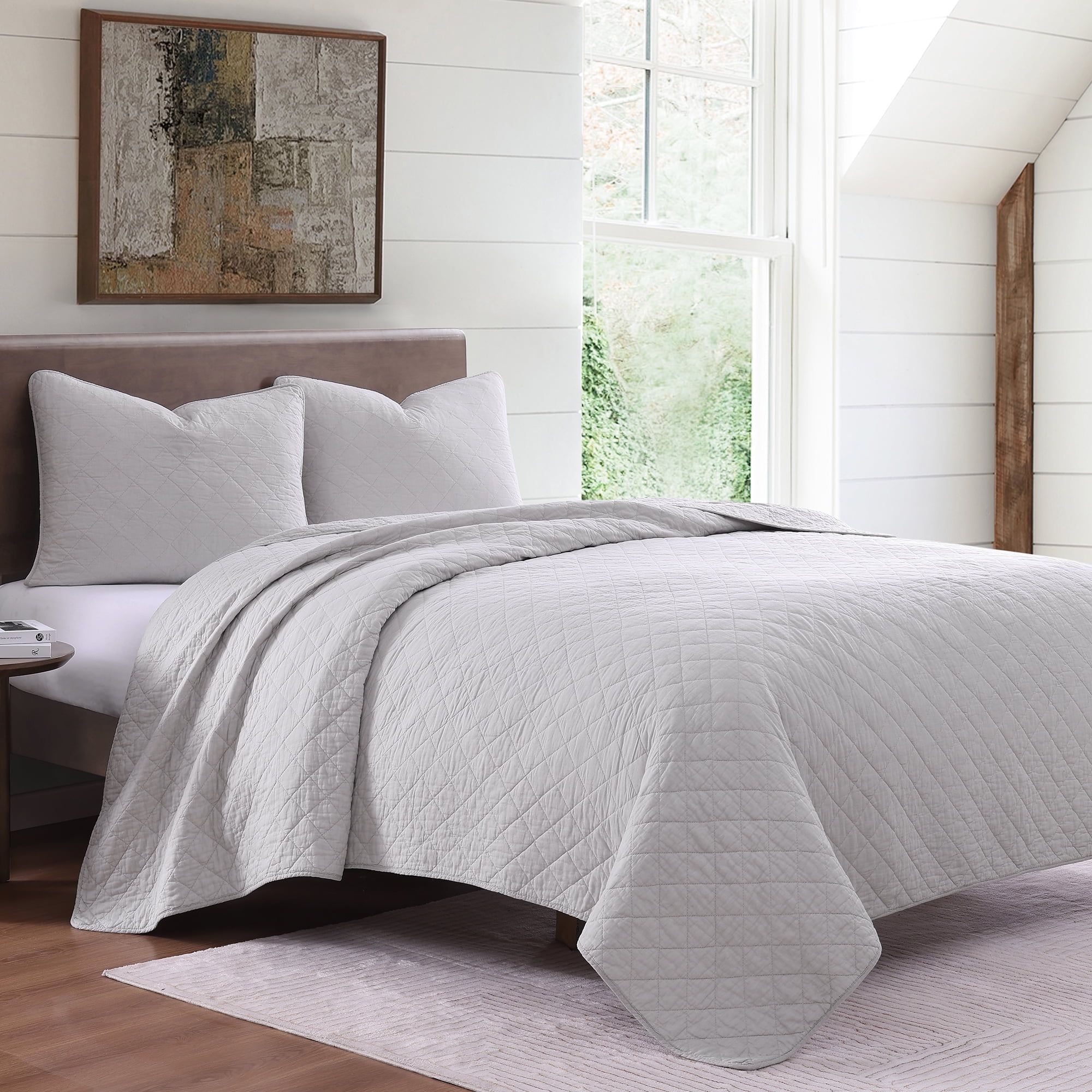 Gray Twin Cotton Diamond Quilted Quilt Set