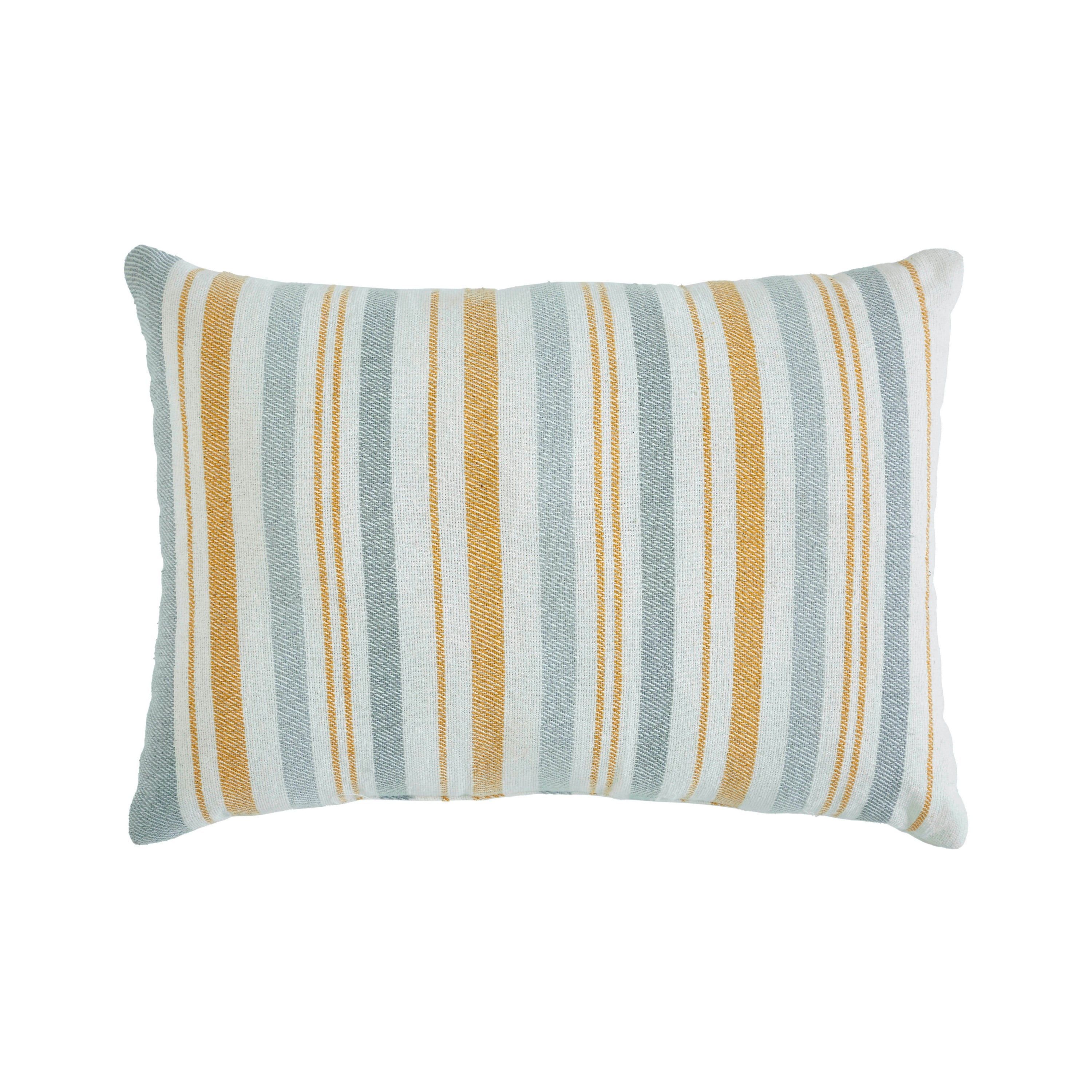 Indigo Ink 14" x 20" White and Yellow Striped Cotton Pillow