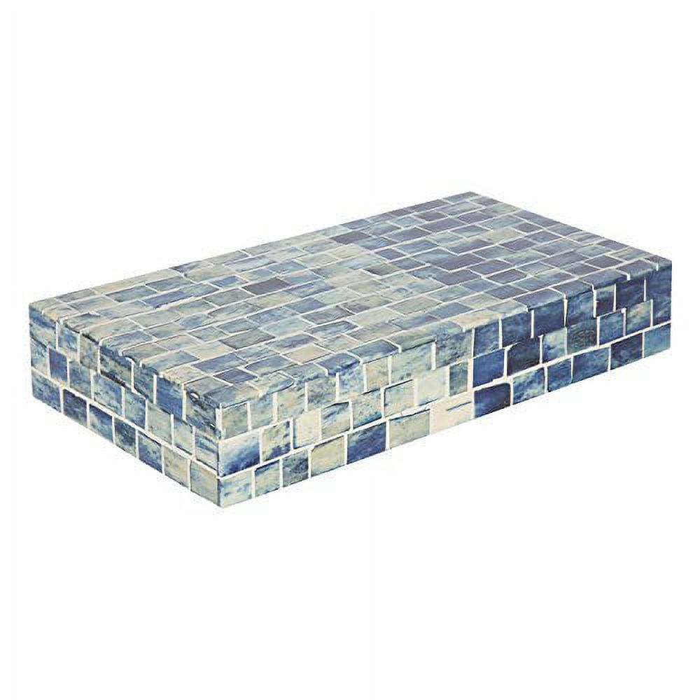 Handmade Blue Mosaic Pine Wood Keepsake Box 12x6x2