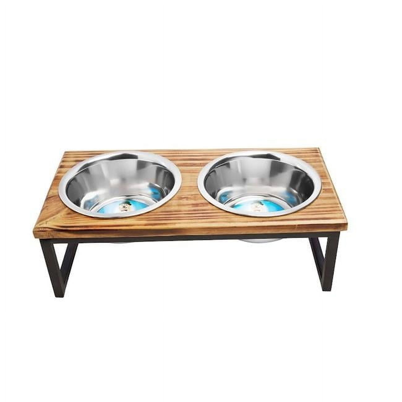 Small Elevated Wooden Pet Feeder with Stainless Steel Bowls