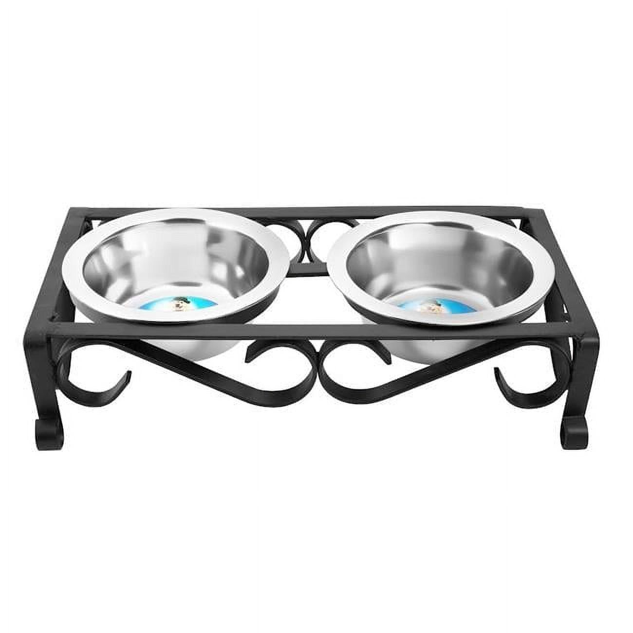 Large Black Metal Elevated Pet Feeder with Stainless Steel Bowls