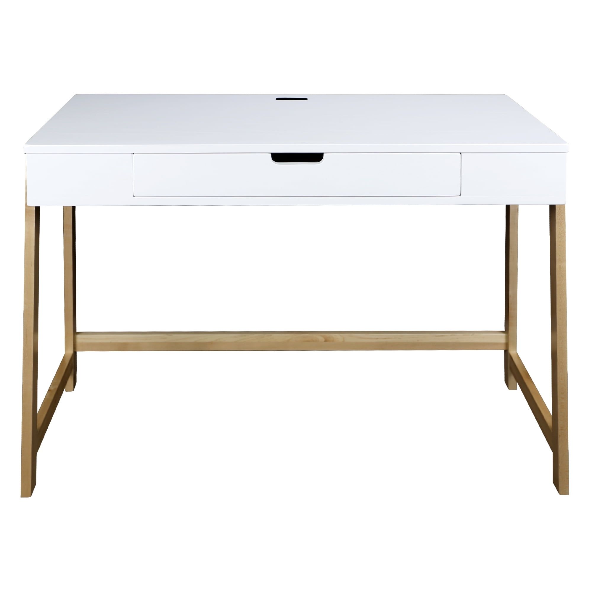 Neorustic White and Maple Desk with USB Ports