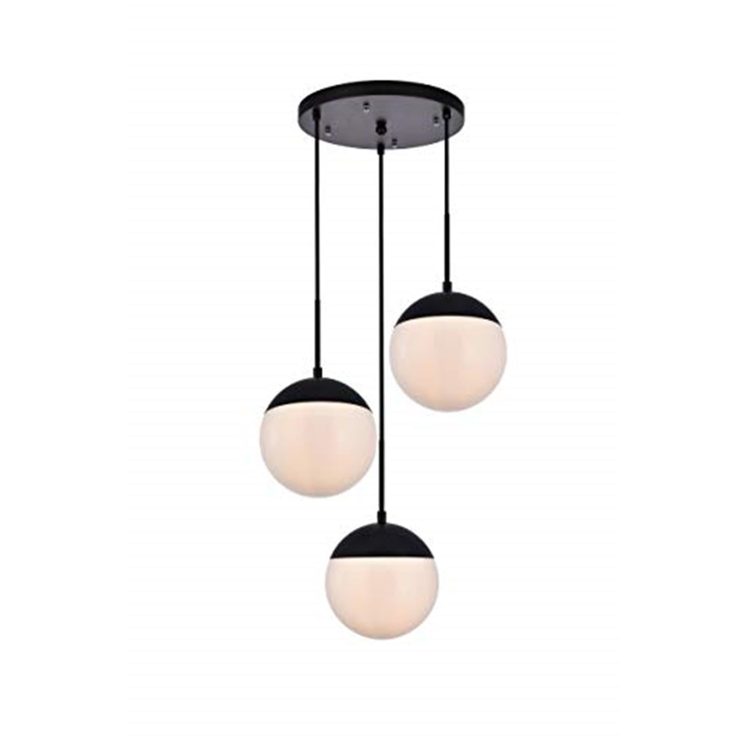 Eclipse Mid-Century Modern Black Iron Pendant with Frosted White Glass