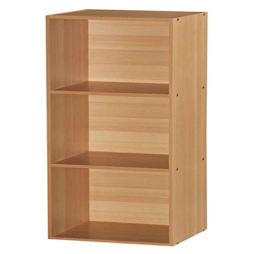 Beechwood 3-Shelf Multipurpose Bookcase with Enclosed and Open Cubes