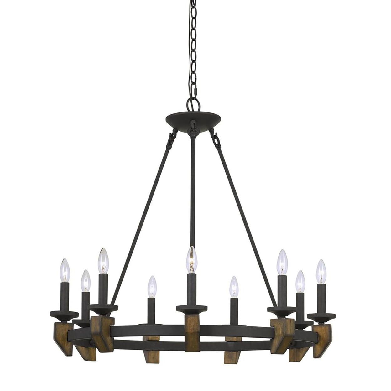 Cruz 33" Bronze and Wood Nine-Light Chandelier