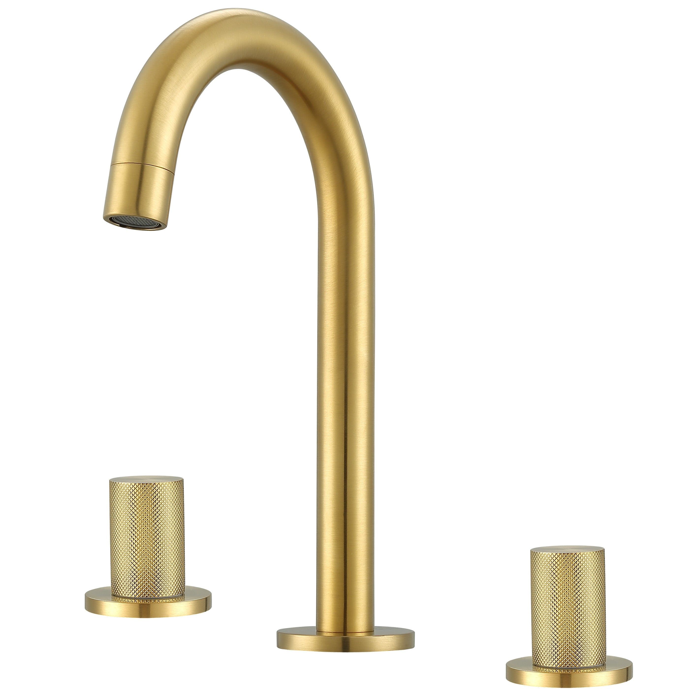 Brushed Gold Industrial Widespread Bathroom Faucet with Brass Handles