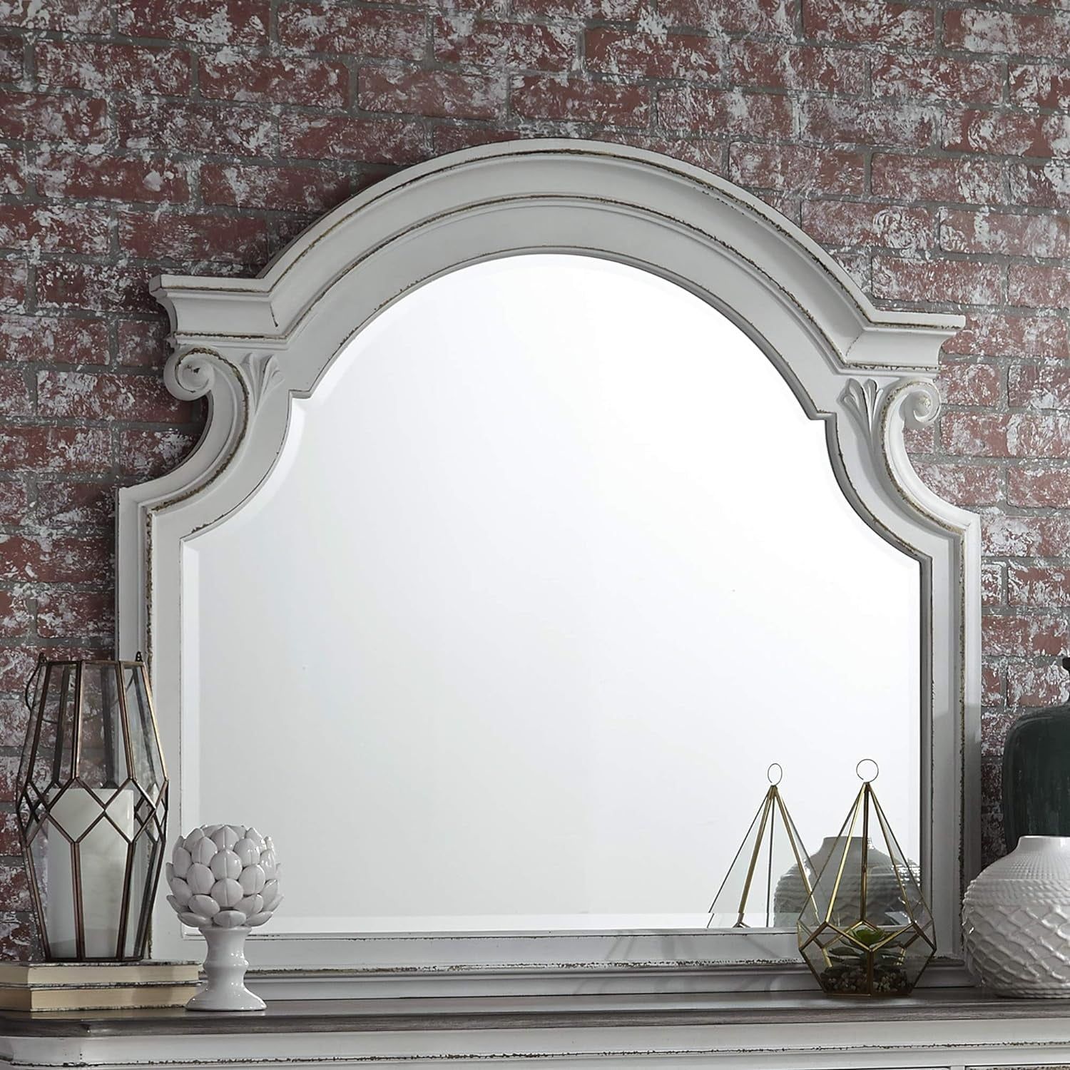 Antique White Traditional Rectangular Wood Mirror