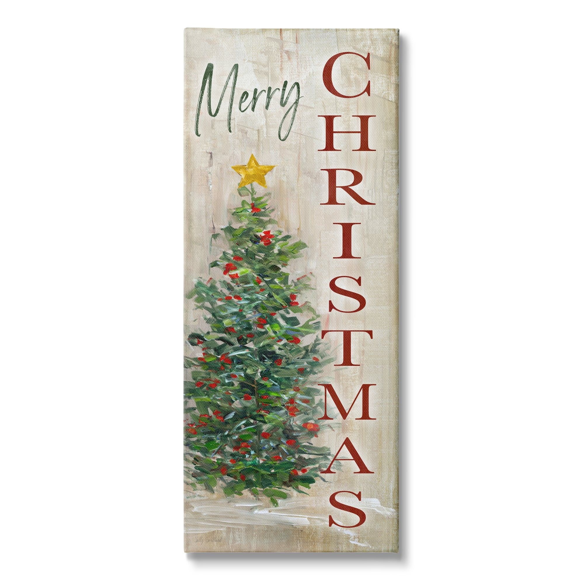 Festive Green and Red Christmas Tree Canvas Wall Art, 10 x 24