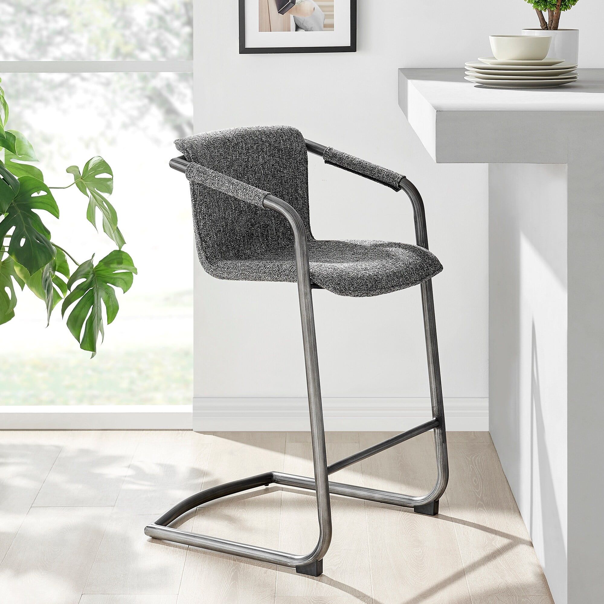 Blazer Dark Gray Metal and Fabric Counter Stool Set