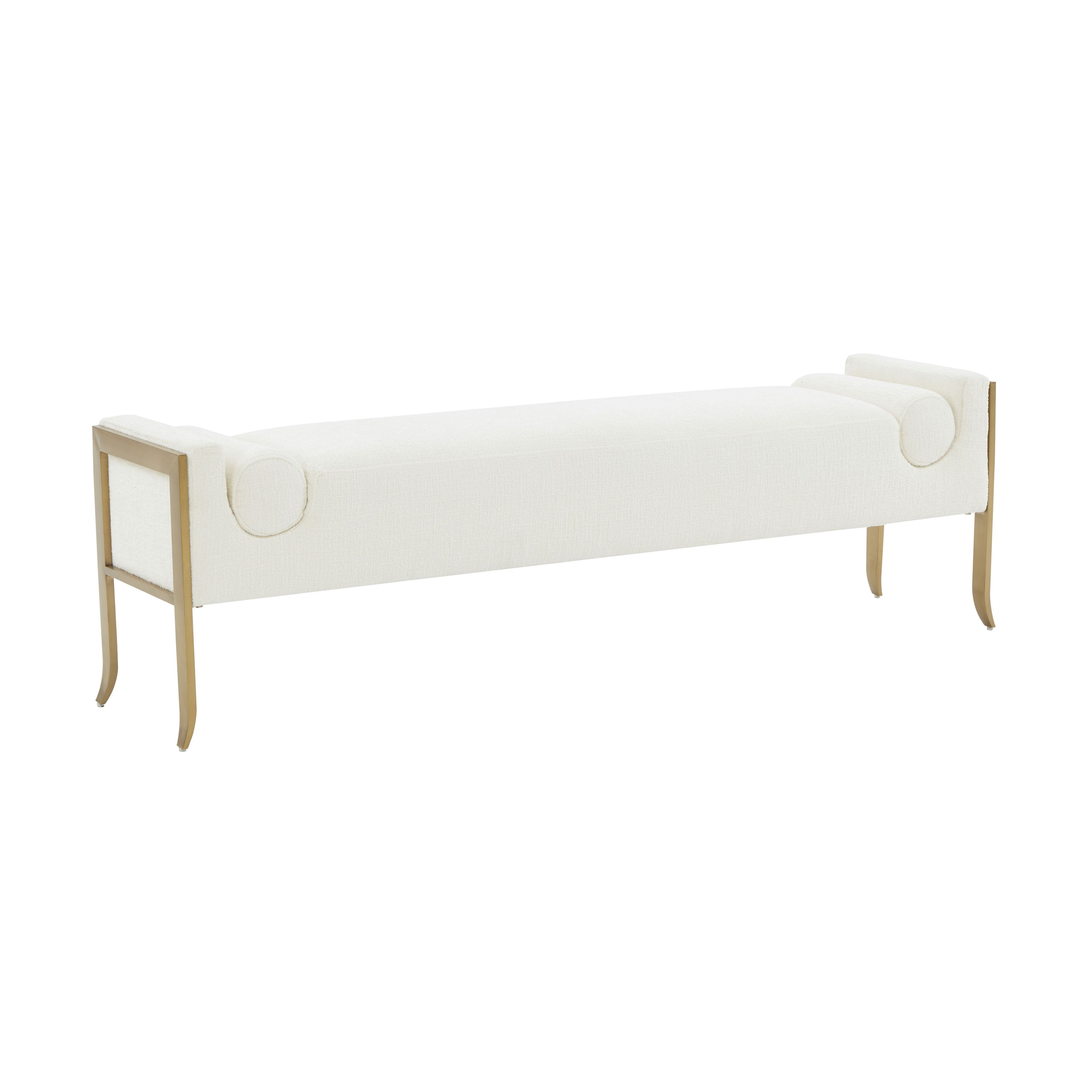 Cream Velvet Bench with Brass Saber Legs