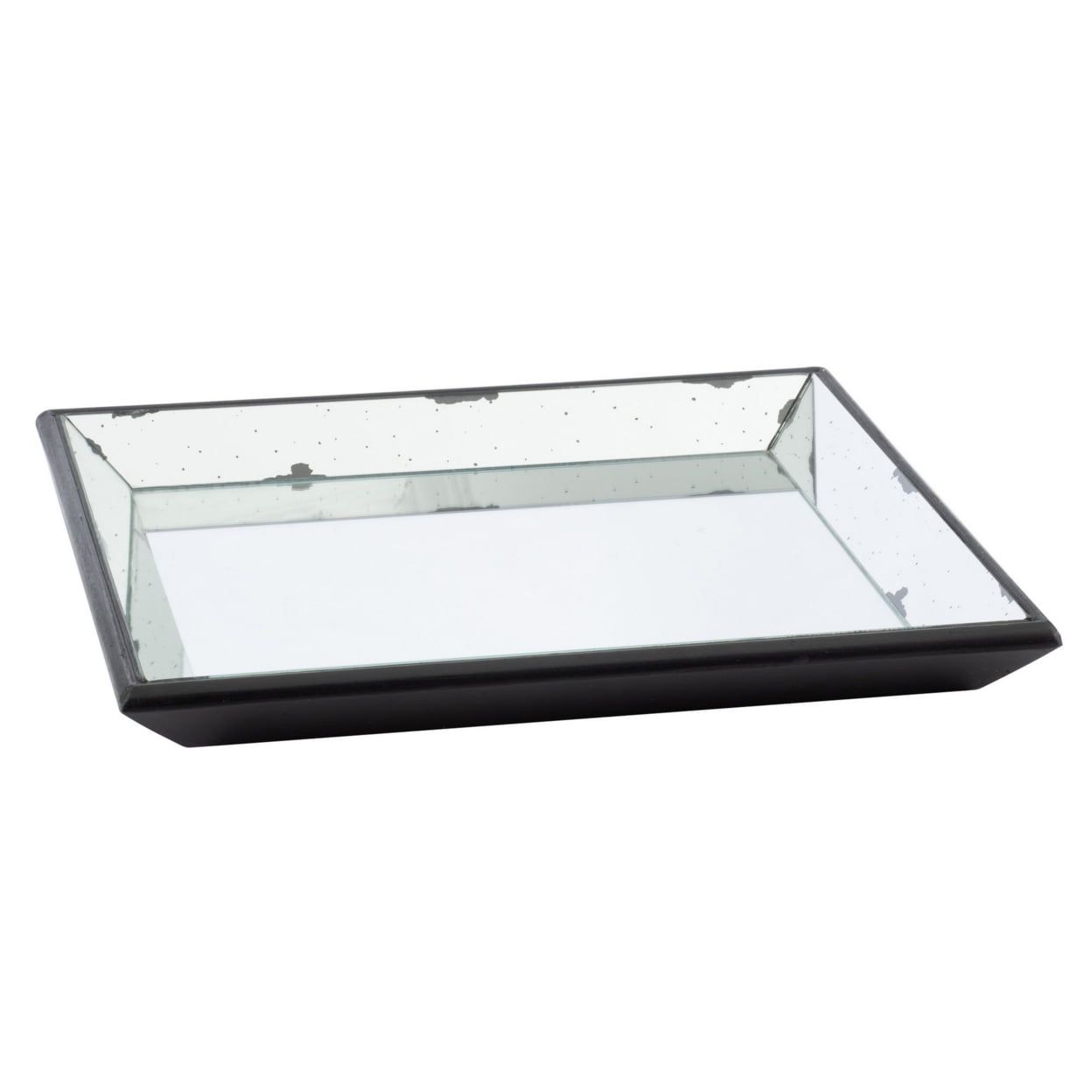 Inez 20 Inch Black Glass Mirrored Decorative Tray