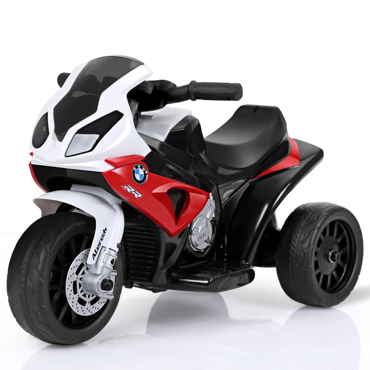 6V Light Red and Black Kids Ride-On Motorcycle with Training Wheels