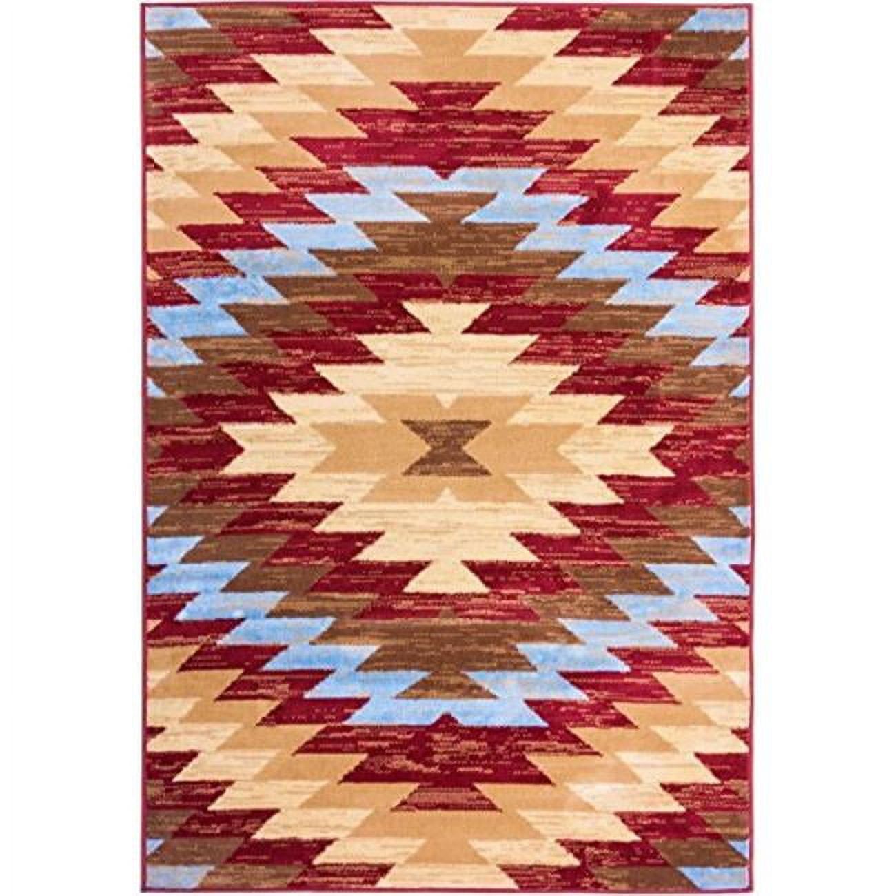 Southwestern Red and Beige Synthetic Area Rug 5' x 7'