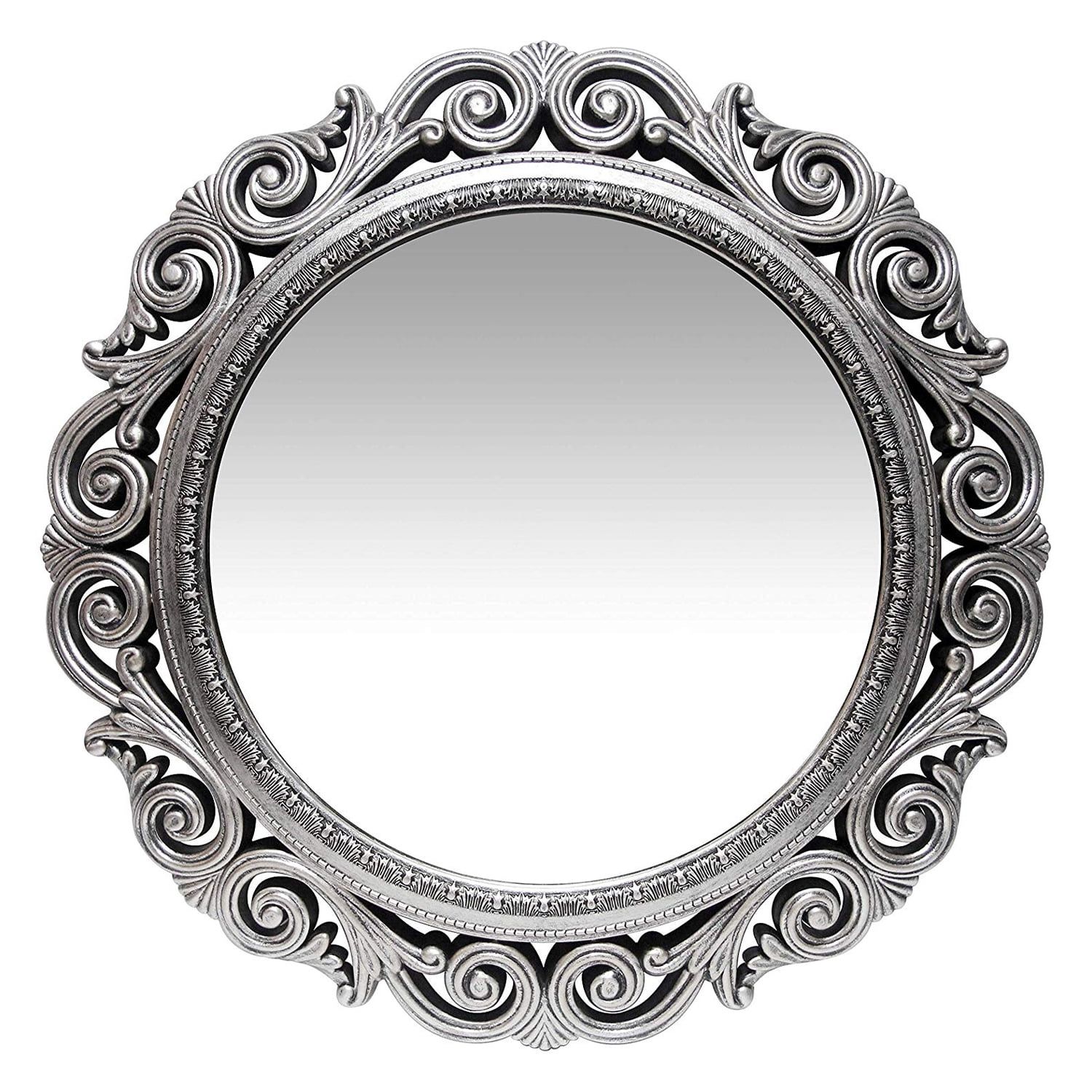 Elegant 24" Round Weathered Antique Silver Wall Mirror