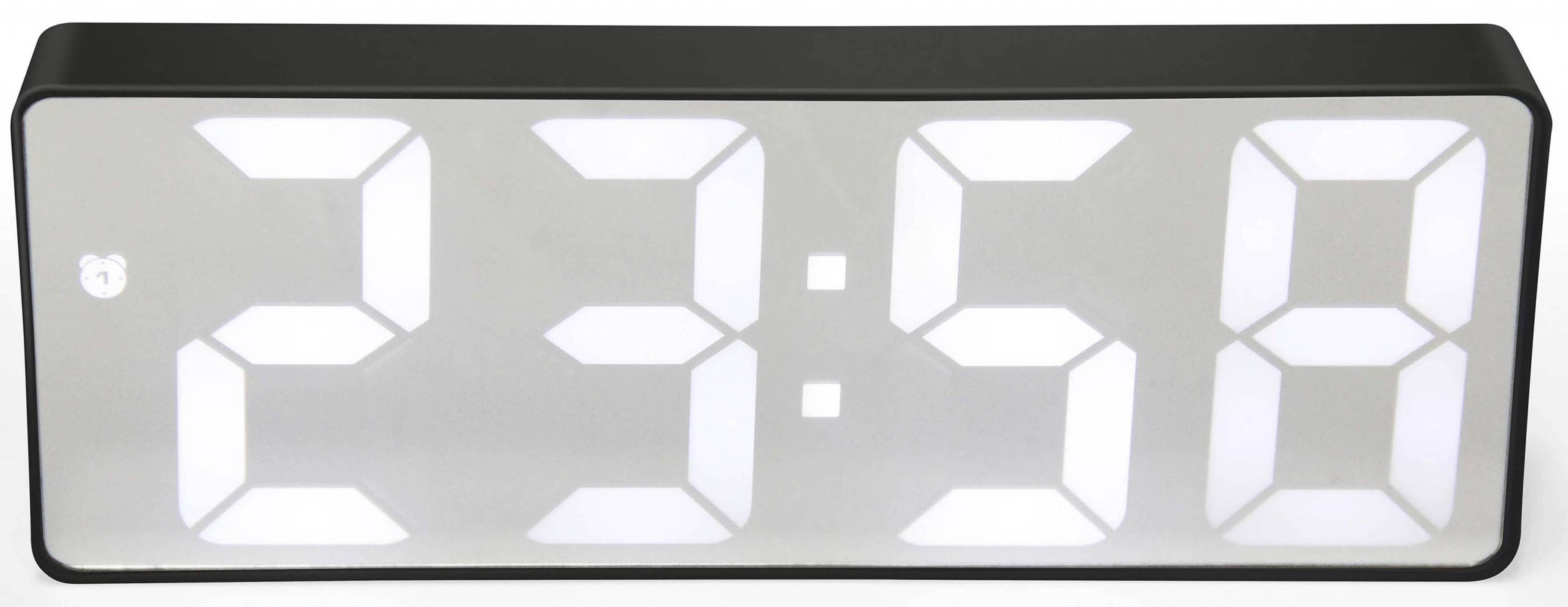 Black Digital Alarm Clock with White Display and Temperature