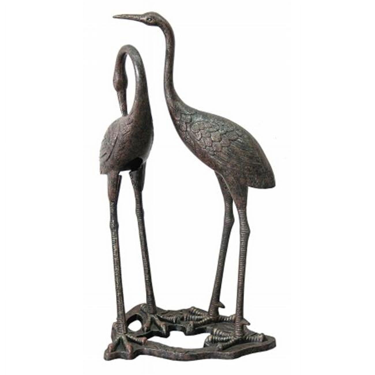 Aged Bronze Heron Duo Garden Statue with Cast Iron Base