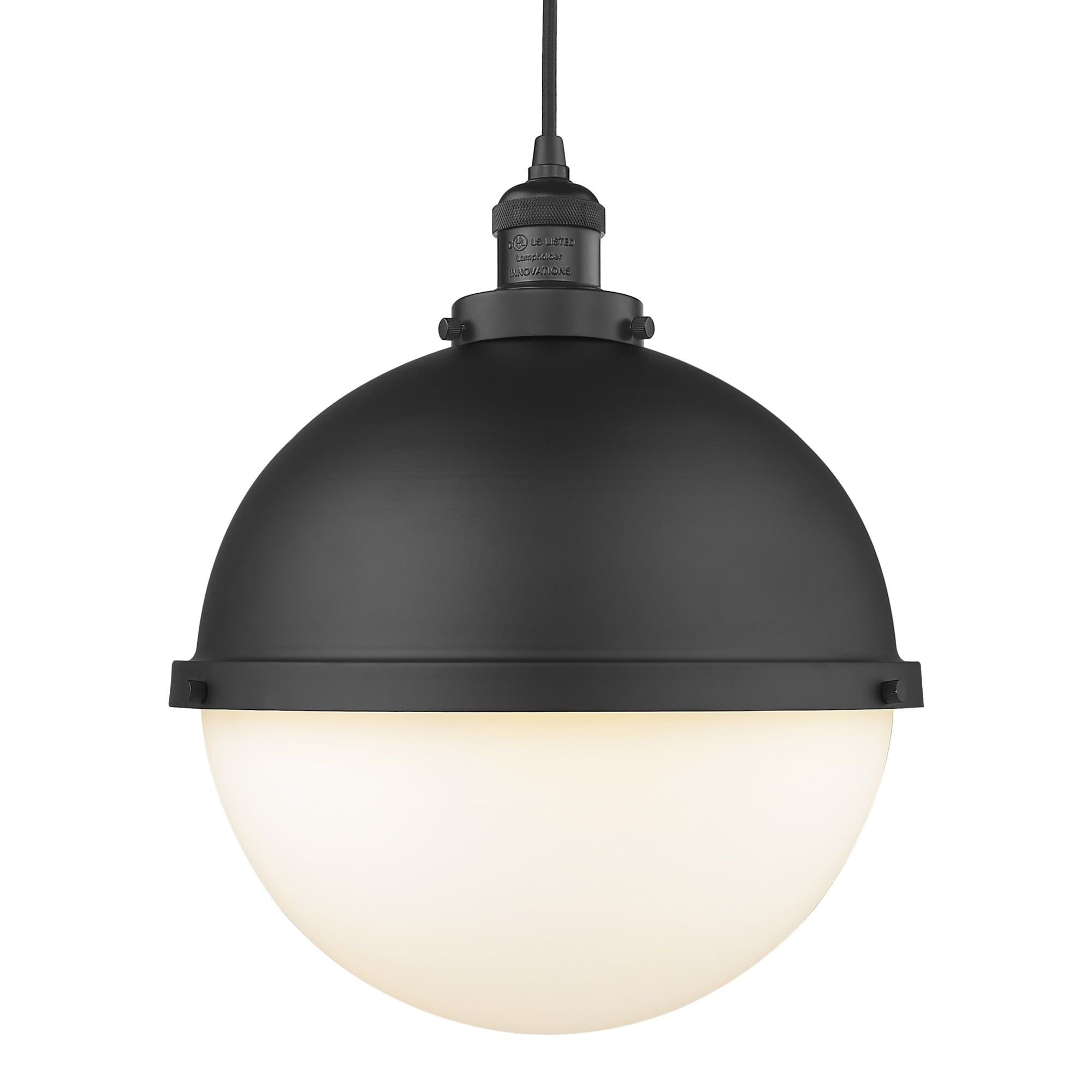 Hampden 13" Matte Black & White Globe Pendant Light