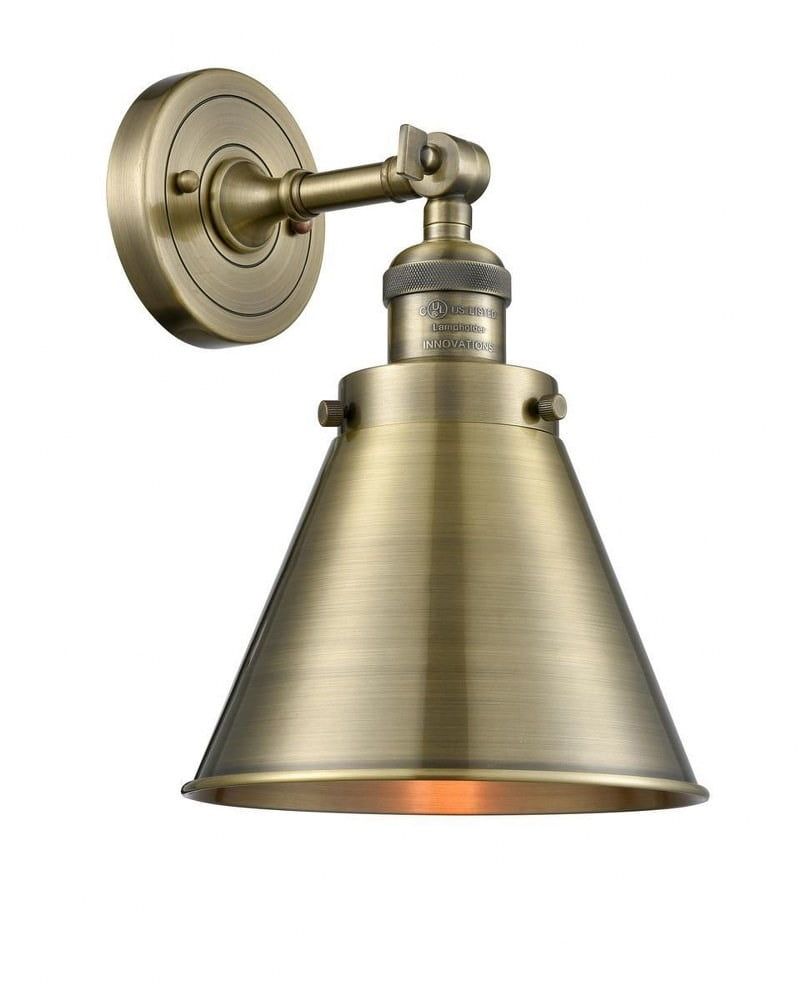 Antique Brass Cone Shade Outdoor Sconce, Dimmable 13" Tall