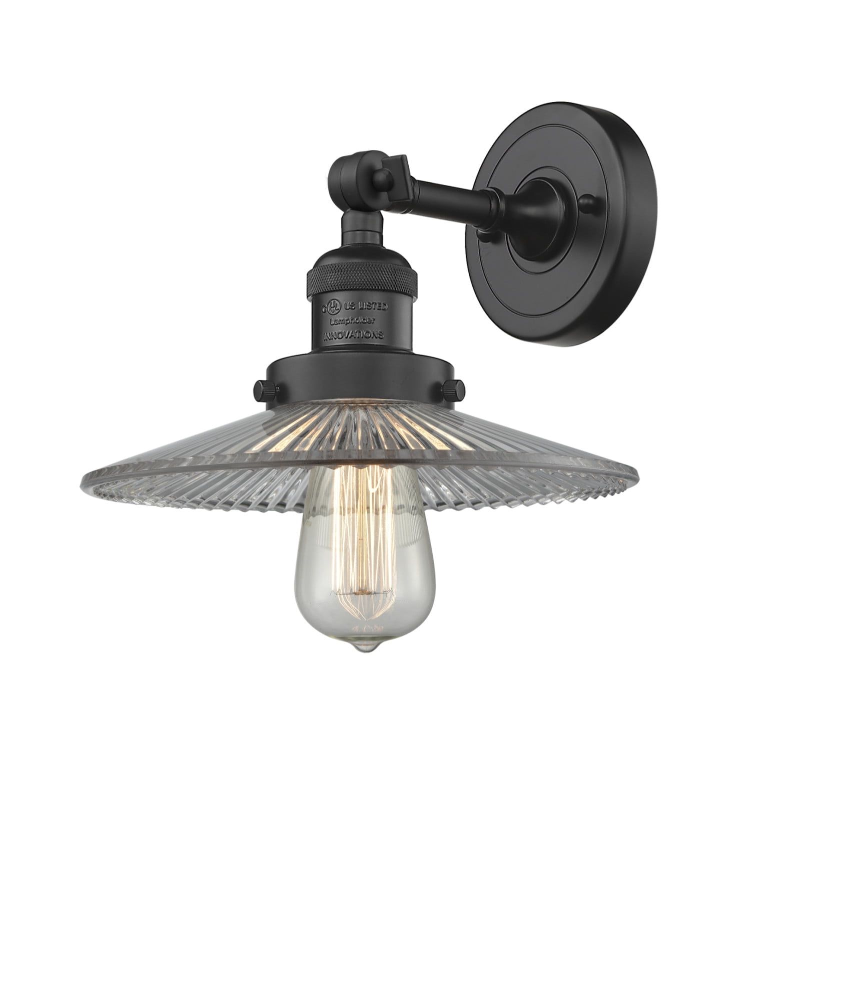 Elegant Adjustable Black Steel Sconce with Dimmable Halophane Shade