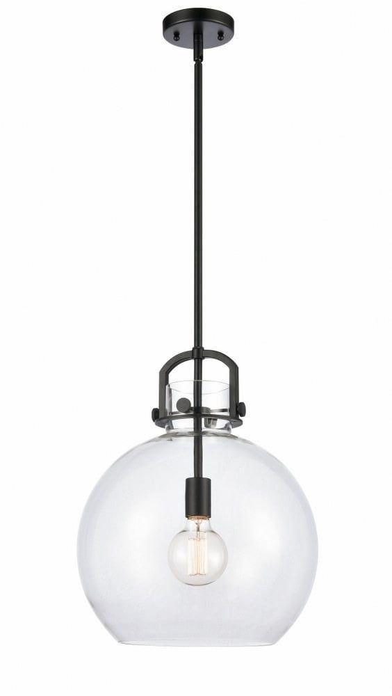 Newton Matte Black 14" Mini Globe Pendant with Clear Glass