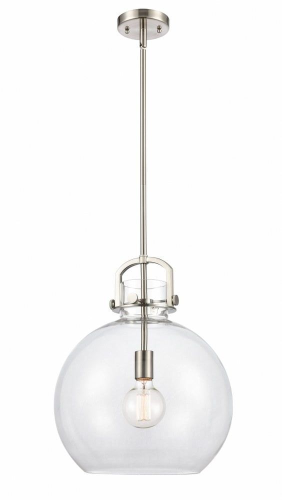 14" Mini Globe Pendant Light in Brushed Satin Nickel with Clear Glass