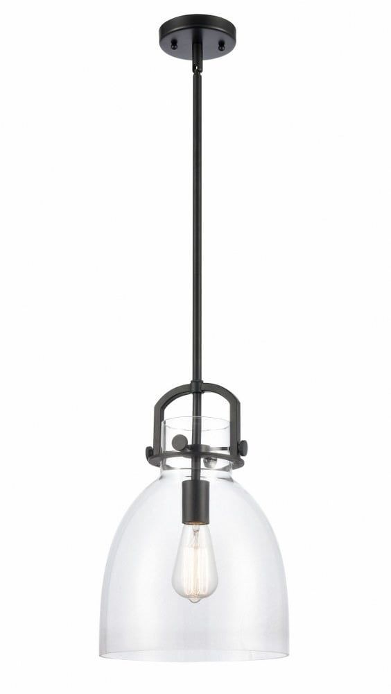 Mini Newton Matte Black 10" Dome Pendant with Clear Glass Shade