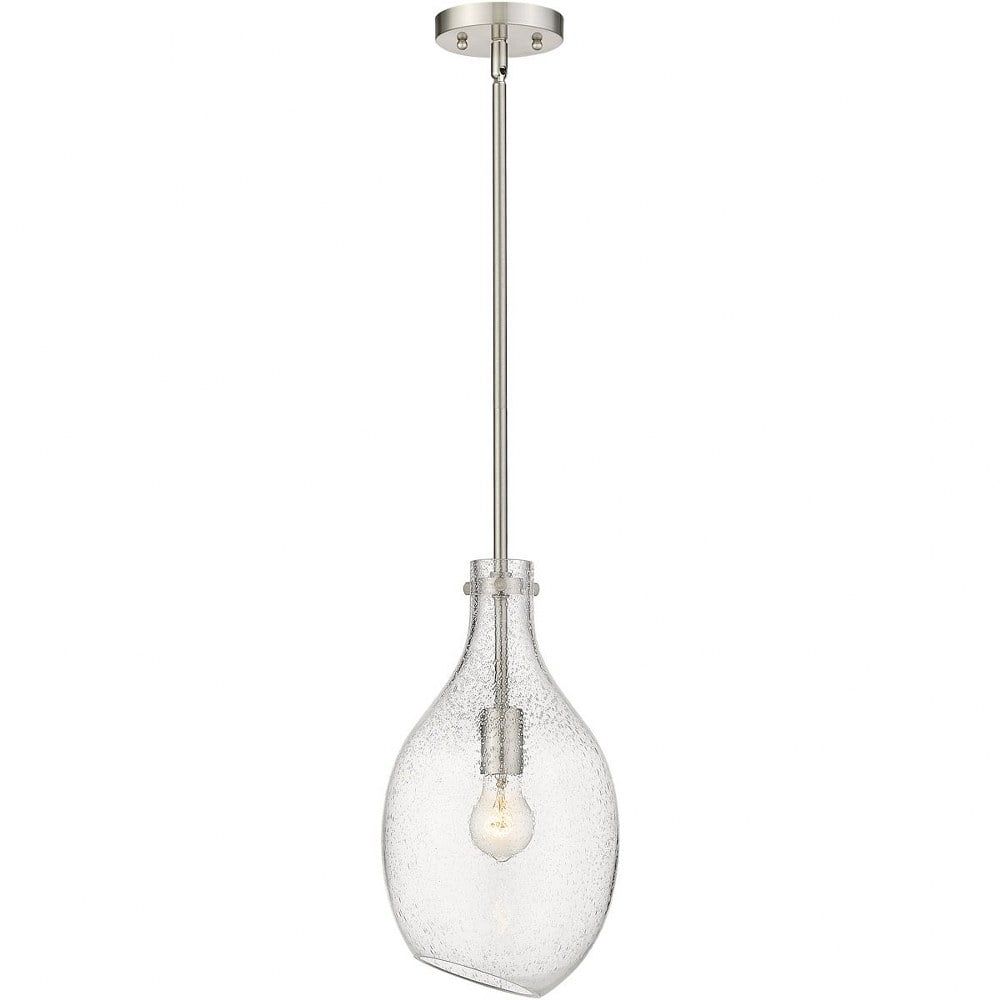 Brushed Satin Nickel Mini Pendant with Seedy Glass Shade