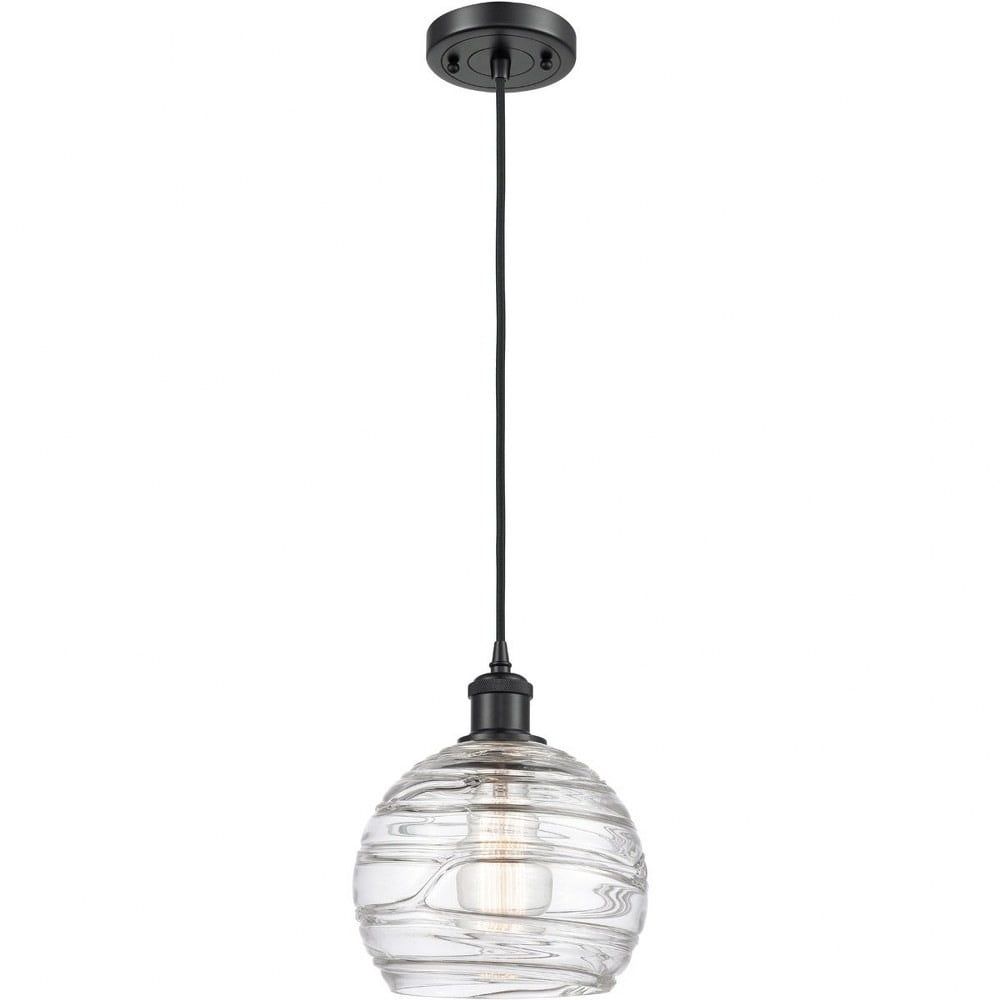 Athens Deco Swirl 8" Mini Globe Pendant in Matte Black