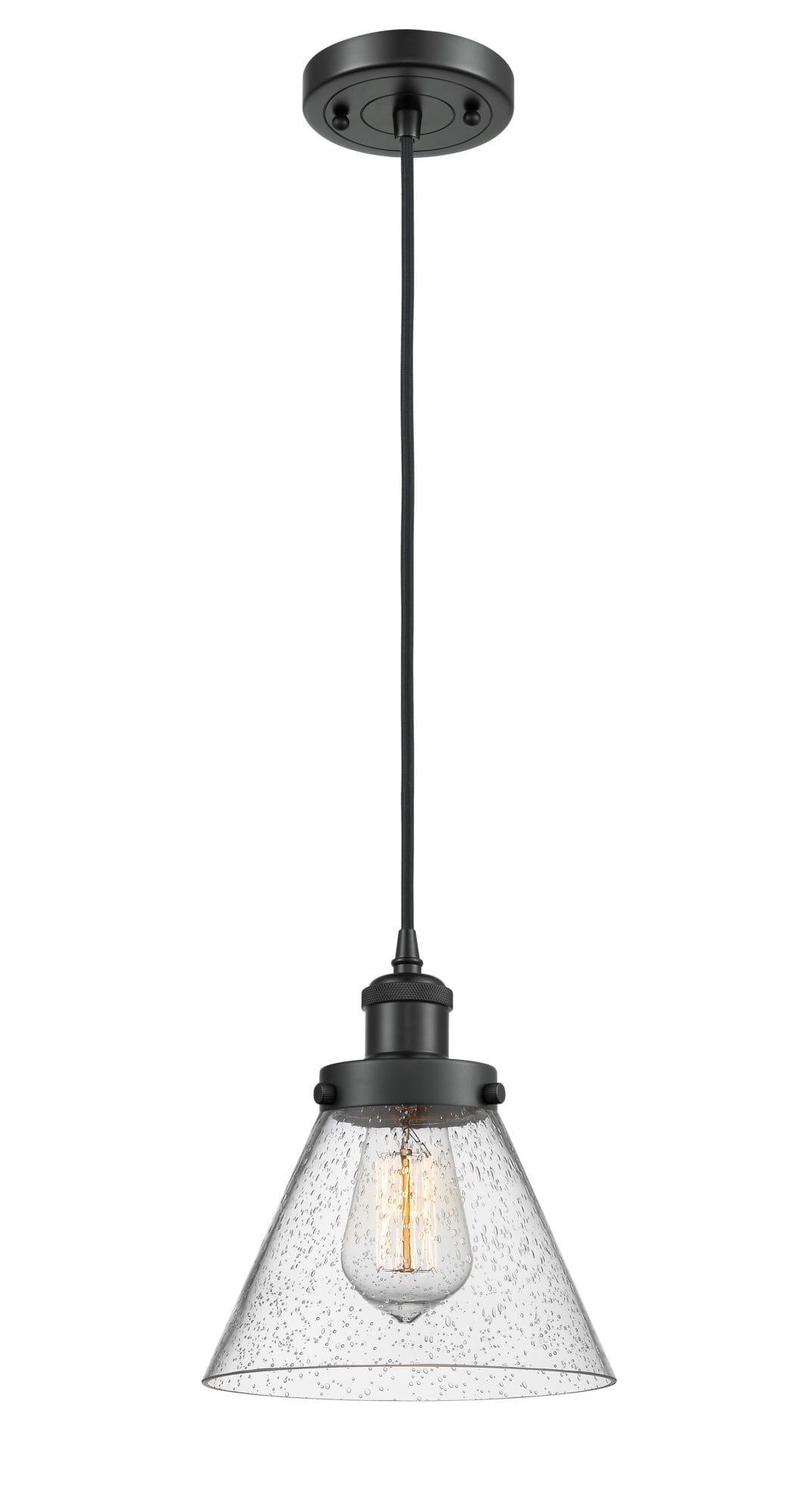 Matte Black Mini Pendant Light with Glass Shade