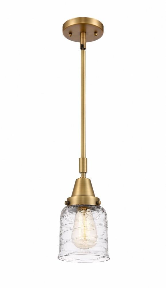 Bell Brushed Brass 11" Mini Pendant with Deco Swirl Glass