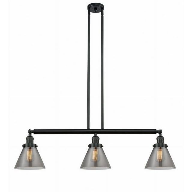 Matte Black and Plated Smoke Glass 3-Light Island Pendant