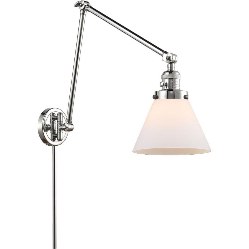 Chrome Swing Arm Wall Lamp with White Shade