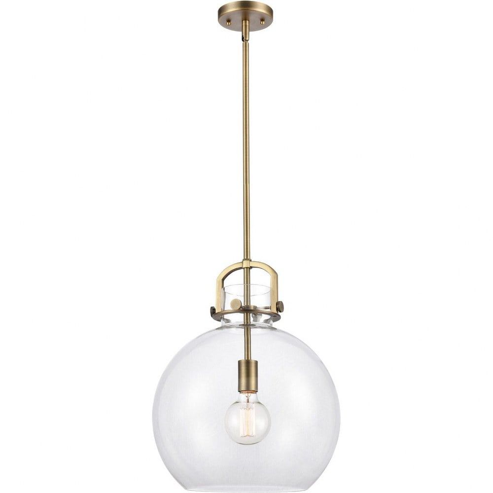 Newton Brushed Brass Glass Globe Pendant Light
