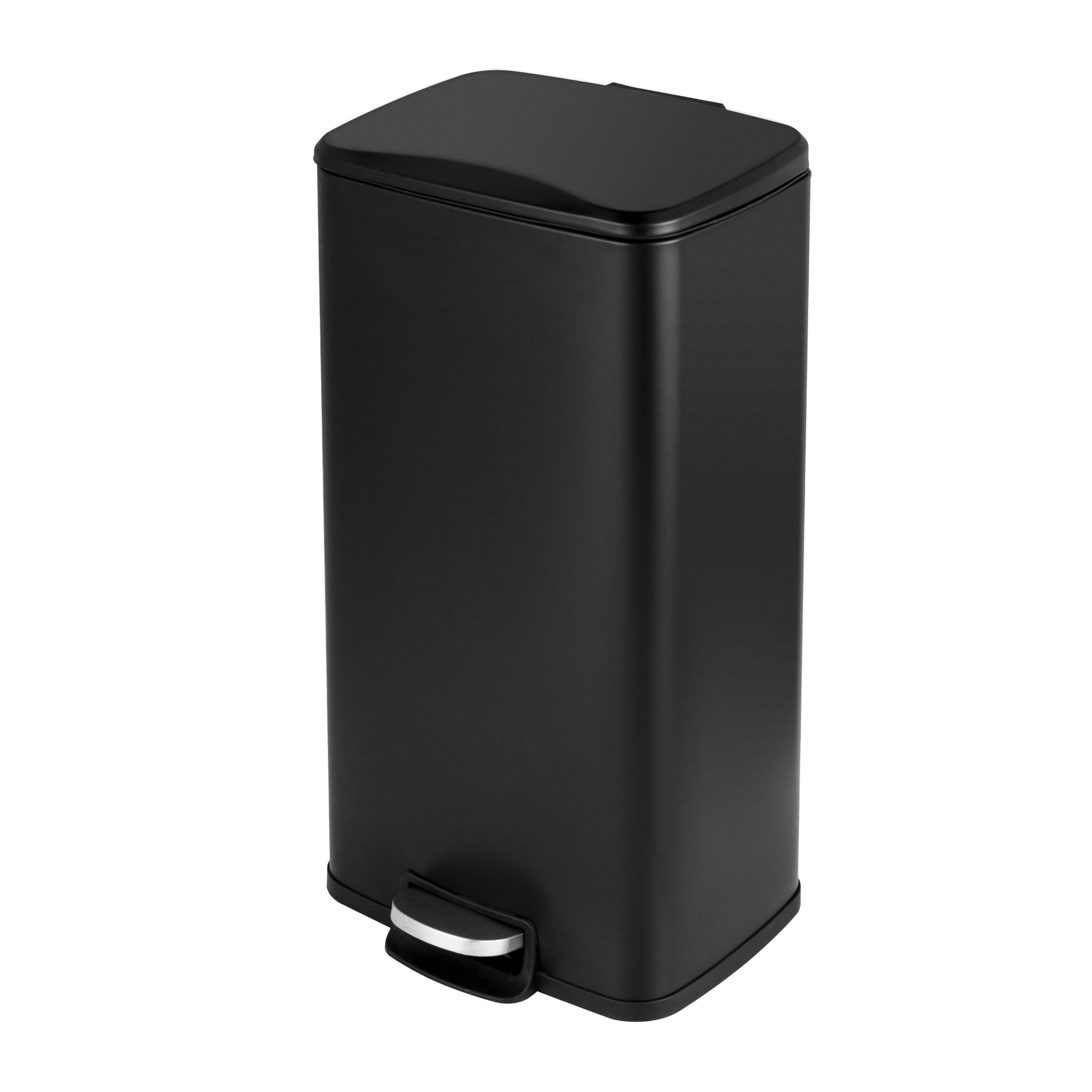 8 Gallon Black Stainless Steel Pedal Trash Can