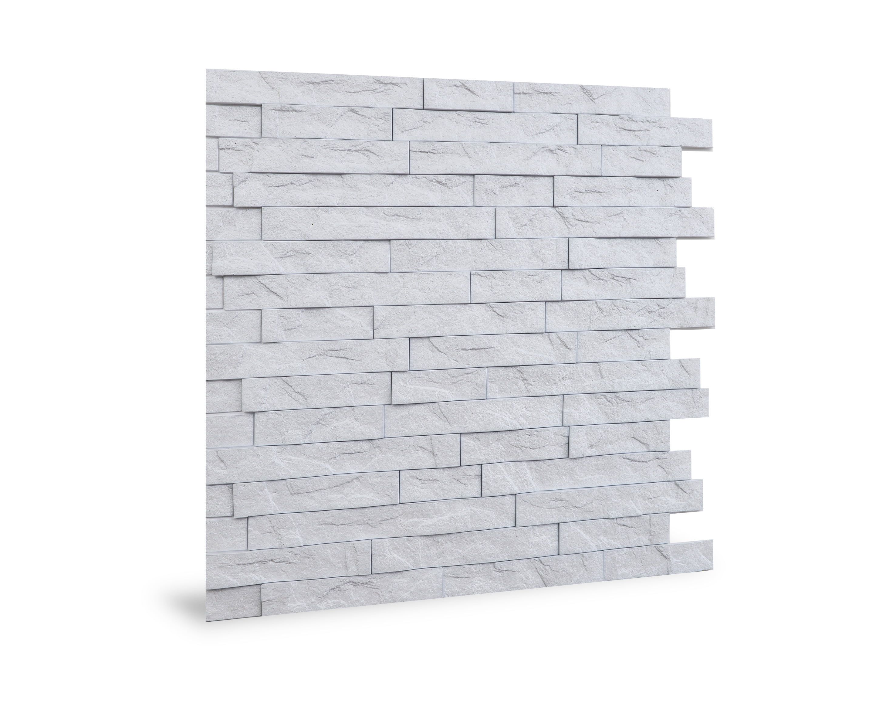 White Faux Ledgestone 3D PVC Interlocking Wall Panel, 24" x 24"