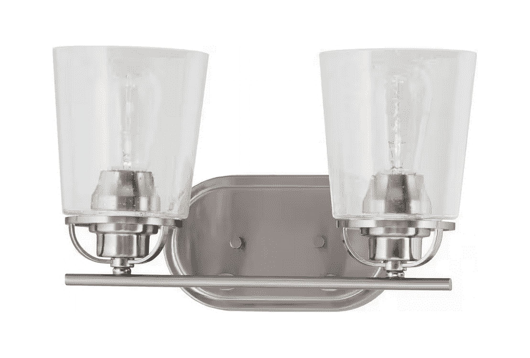 Nickel Finish 2-Light Bathroom Vanity Light with Glass Shades