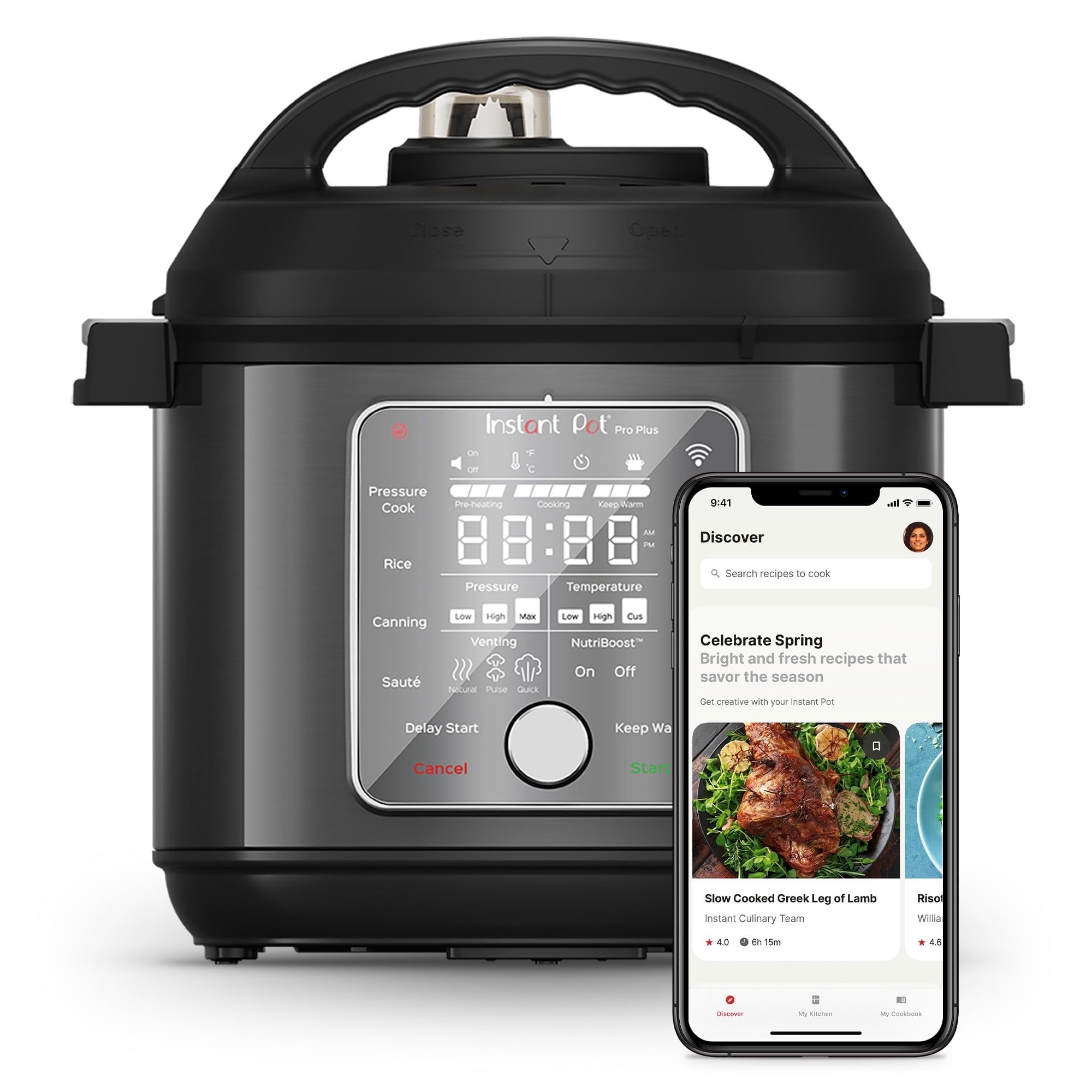 Black Stainless Steel 6-Quart Smart Pressure Cooker with Timer