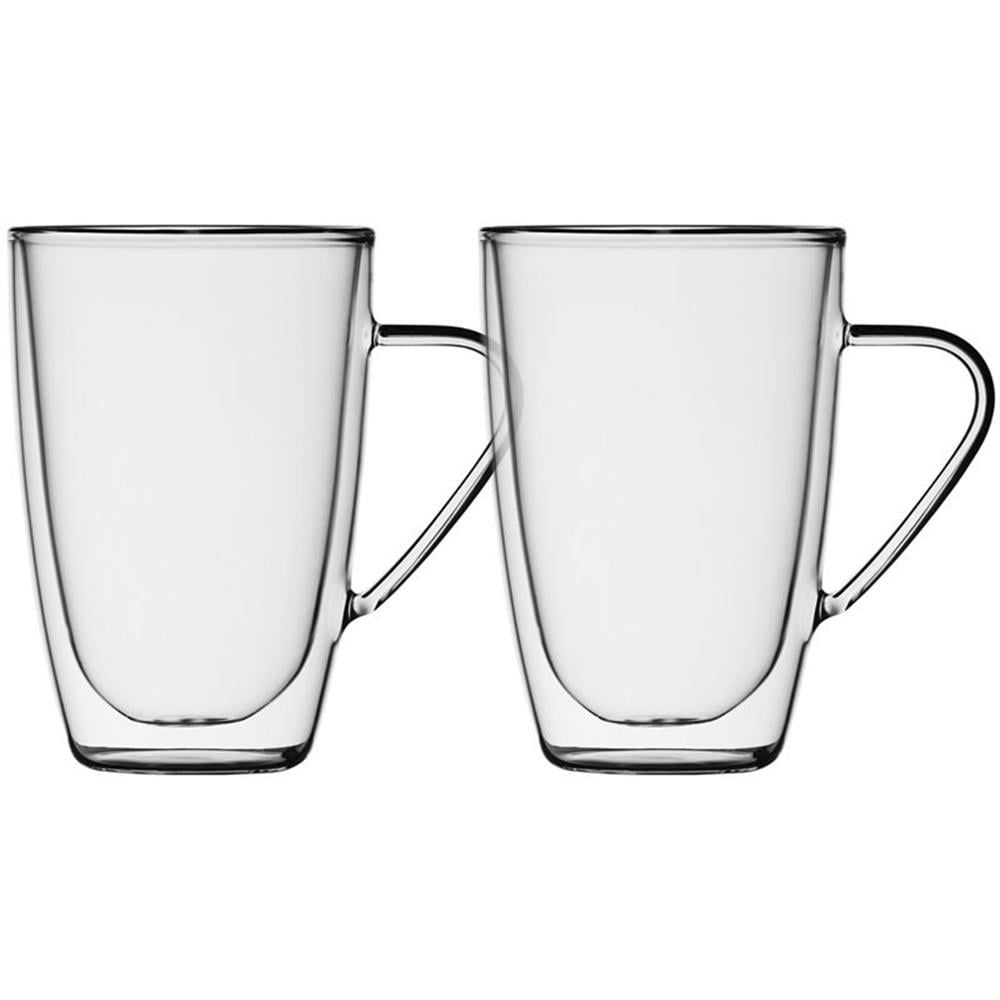 Clear Double Wall Glass Mugs with Handles, Set of 4