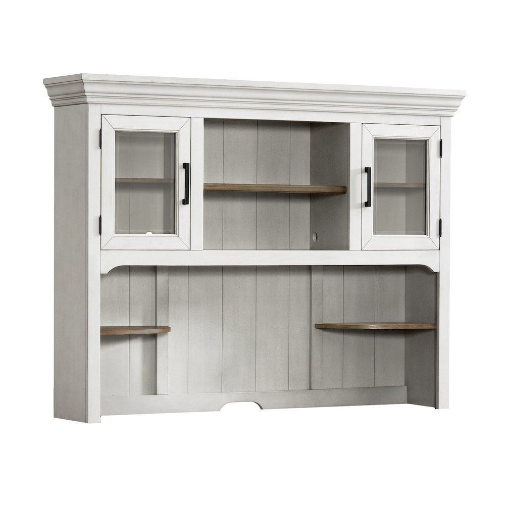 Rustic White and French Oak China Cabinet with Beveled Glass Doors