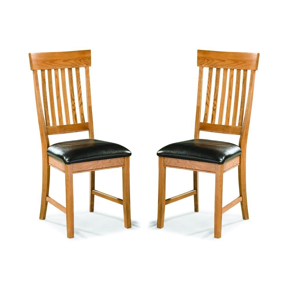 Chestnut Brown Faux Leather Slatback Side Chairs, Set of 2