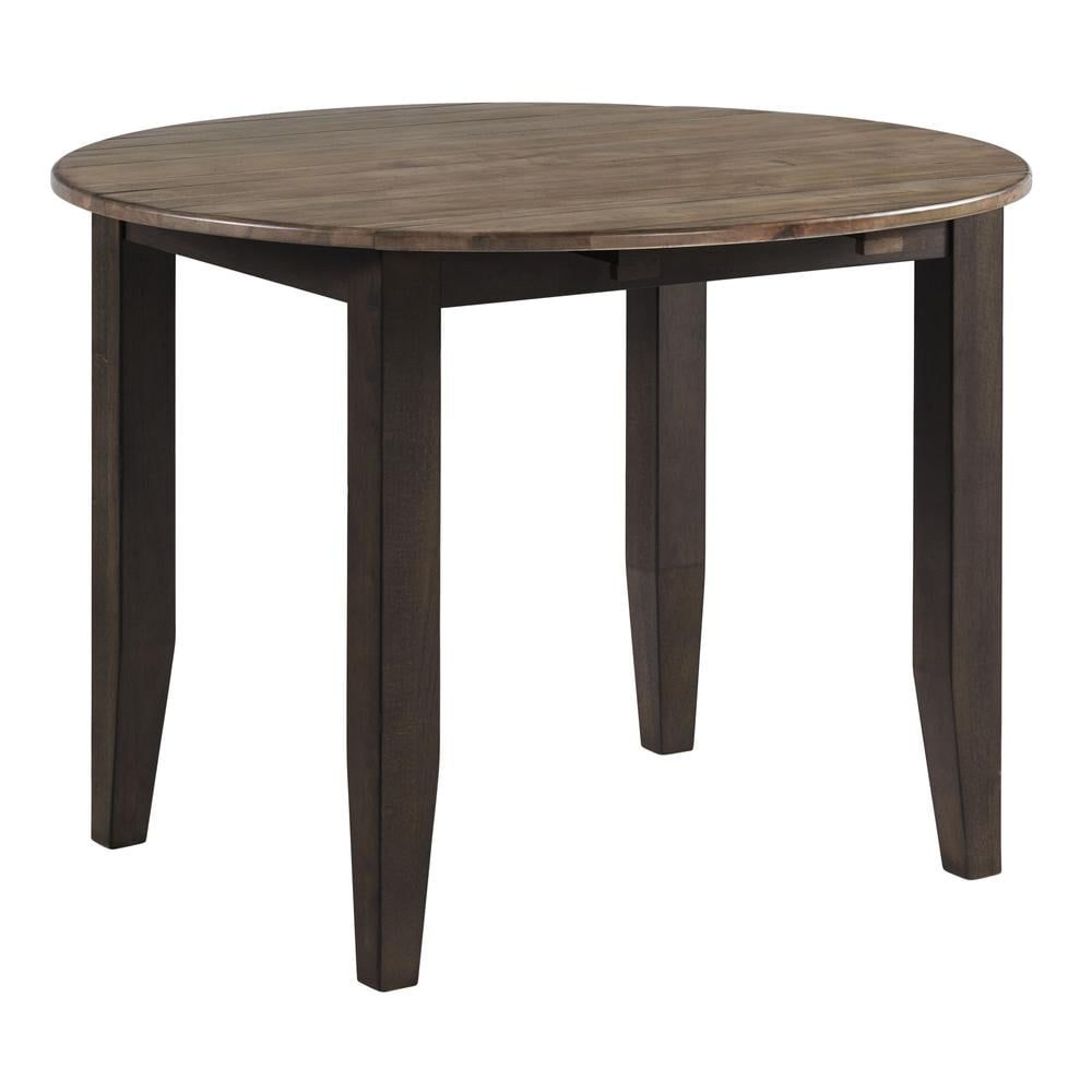 Transitional 42" Black and Walnut Round Extendable Dining Table